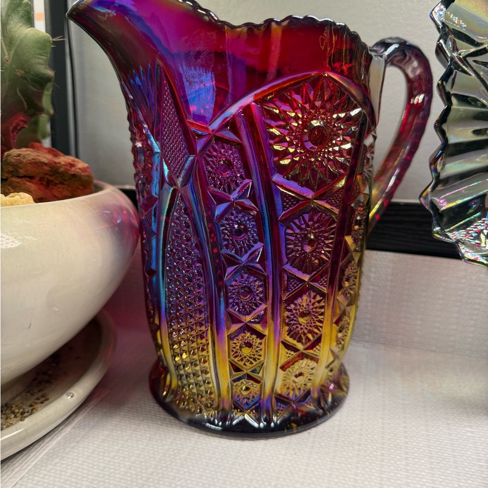 Indiana Glass Heirloom Sunset Amberina Carnival Pitcher 8” - Picture 1 of 3